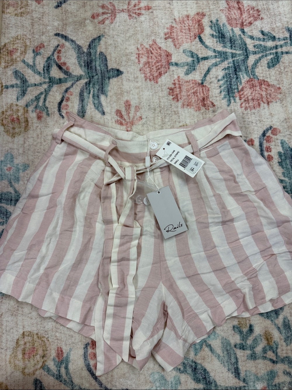 Rails Pink & White Striped High-Waist Tie Shorts